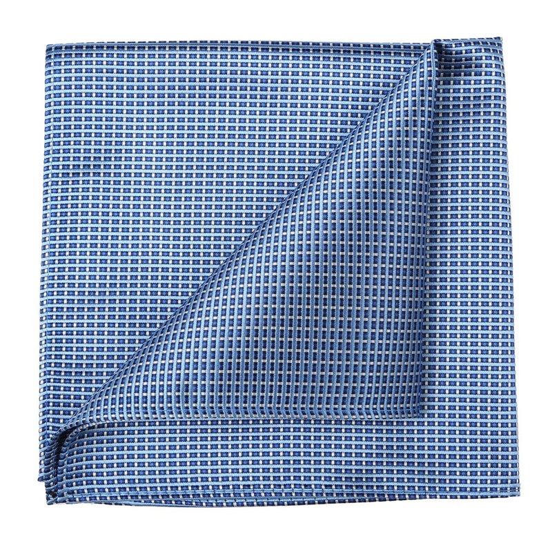 KissTies Mens Blue Tie Set Checkered Necktie Blue Ties + Pocket Square - Image 5
